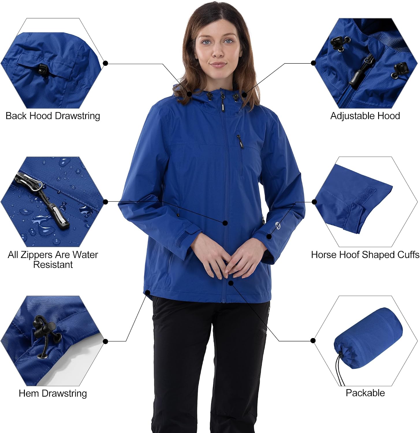 Detalle de Outdoor Ventures Packable Rain Jacket Women – Lightweight, Waterproof Hooded Raincoat for Cycling