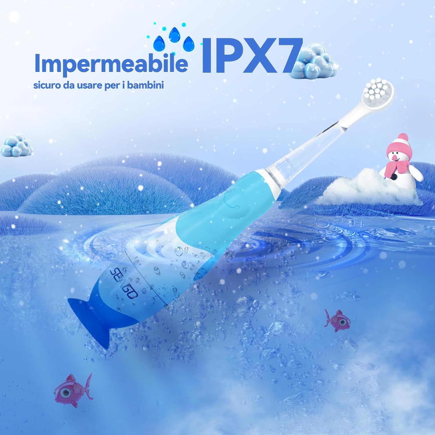 Thumbnail 5 de Spazzolino elettrico bambini 0-3 anni Penguin SG-513 blu con base a ventosa e 4 testine