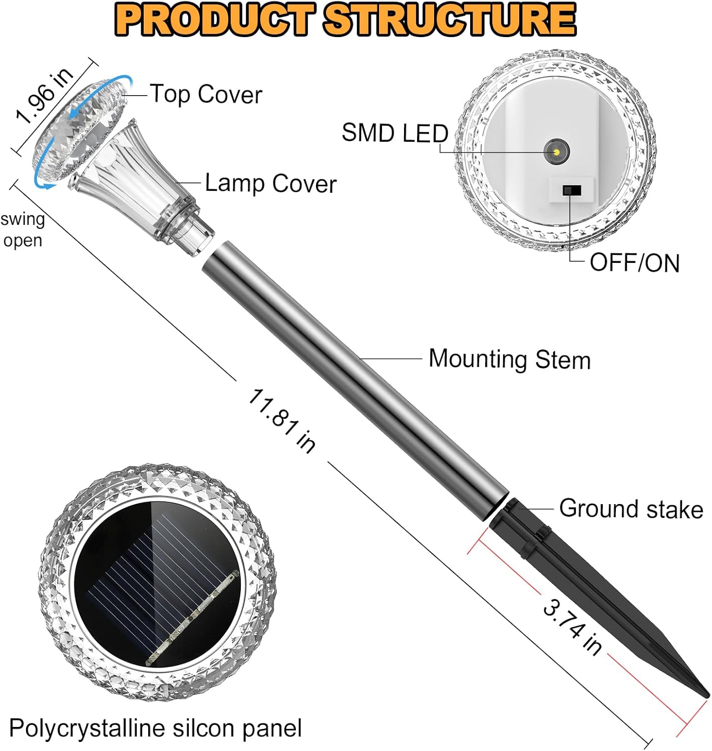 Thumbnail 4 de MUSUNIA Solarleuchten für Balkonkästen – IP65 Edelstahl-Wegleuchten im 6er-Pack, Warmweiß
