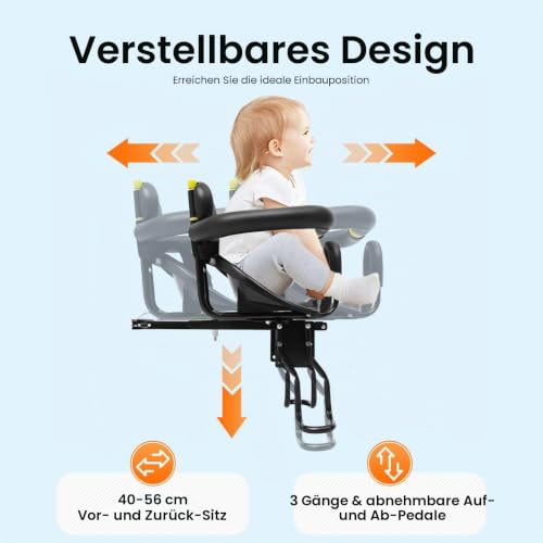 Thumbnail 5 de Donened Kindersitz Fahrrad Vorne – sicherer Front-Kindersitz mit verstellbarem Pedalbereich und gepolsterter Rückenlehne