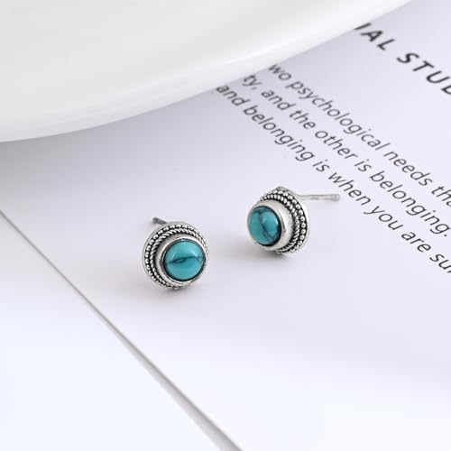Thumbnail 4 de Weviway Turquoise Earrings 925 Sterling Silver Post 8mm Round Stud Earrings
