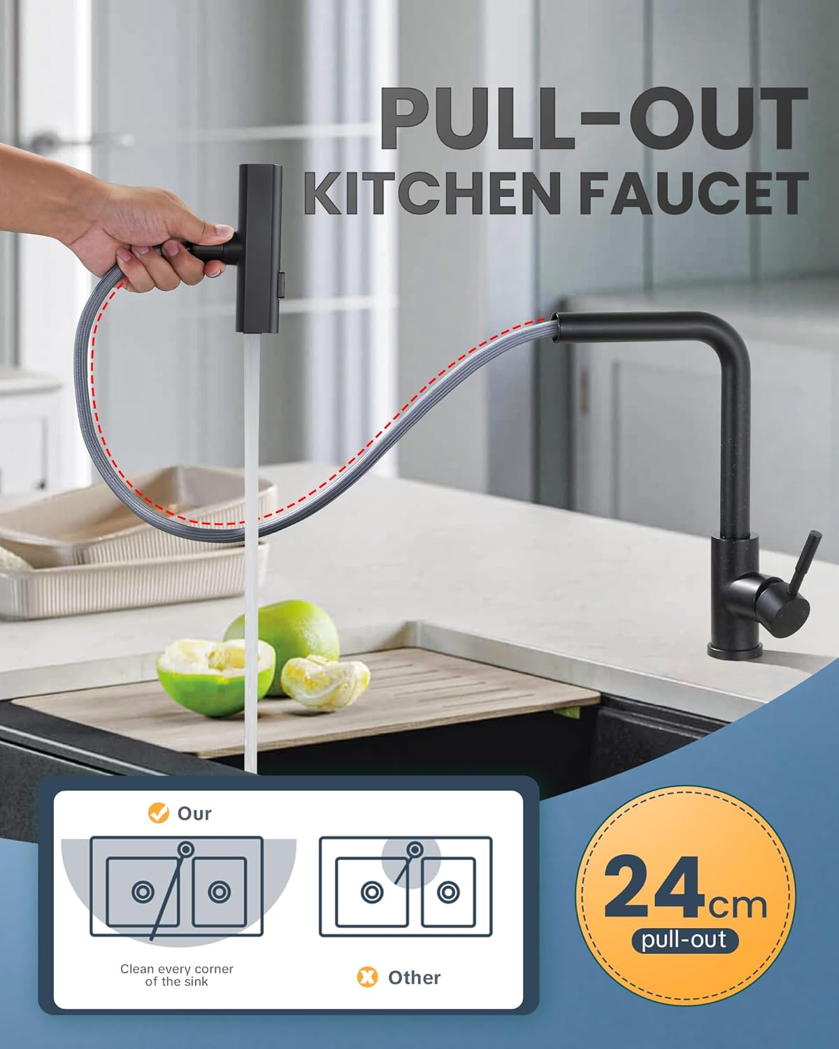 Thumbnail 2 de iVIGA Küchenarmatur ausziehbar mit Brause und 3 Strahlarten (360°) in Schwarz