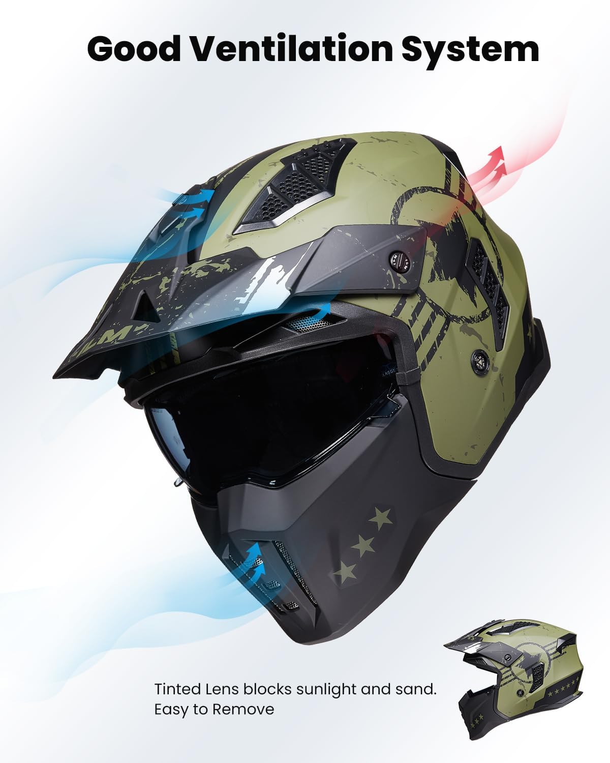 Thumbnail 6 de ILM Z302 3/4 open-face motocross helmet with visor (Army Green) – ECE model, size S