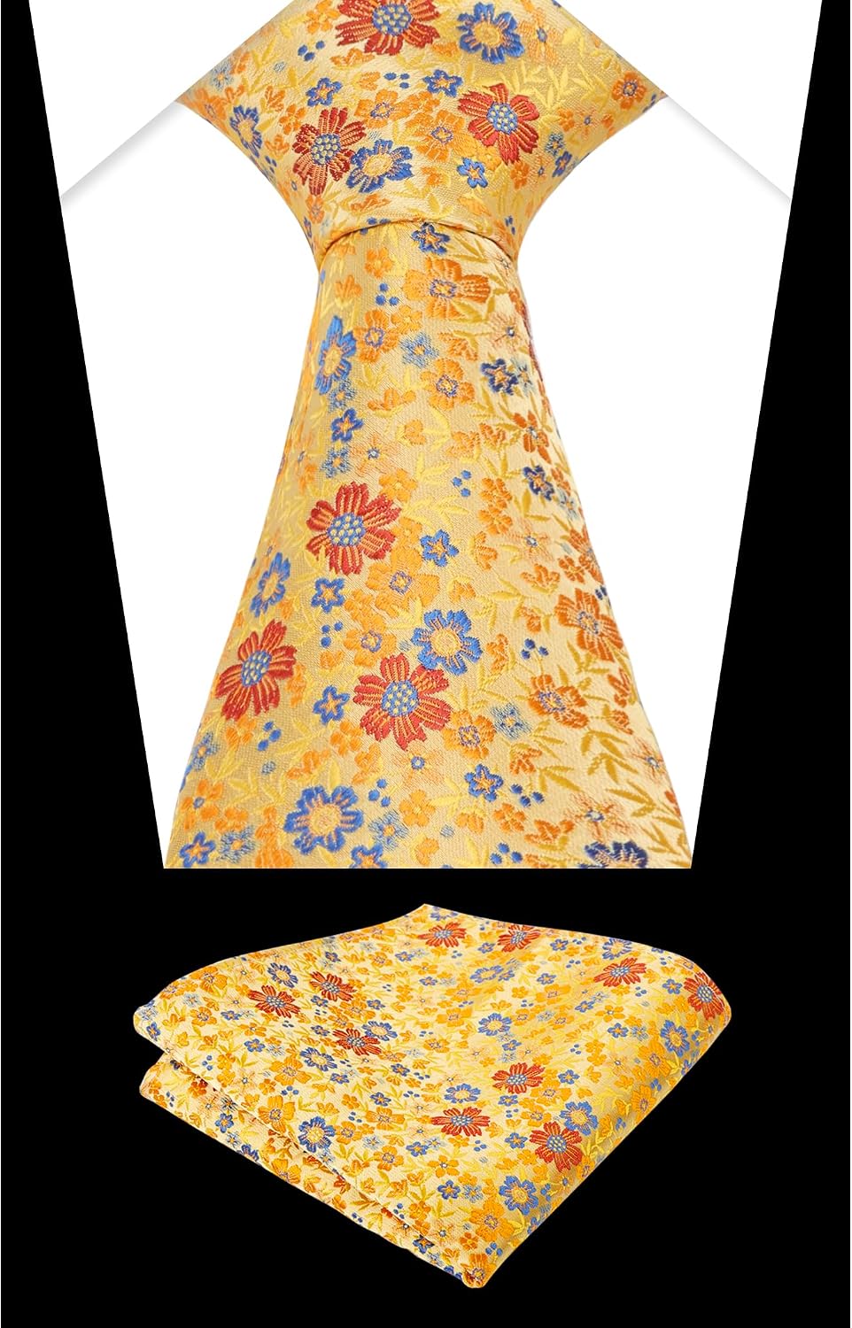 Thumbnail 3 de Alizeal Floral Necktie with Pocket Square Set – Silk‑feel 8cm Tie + 24cm Pocket Square