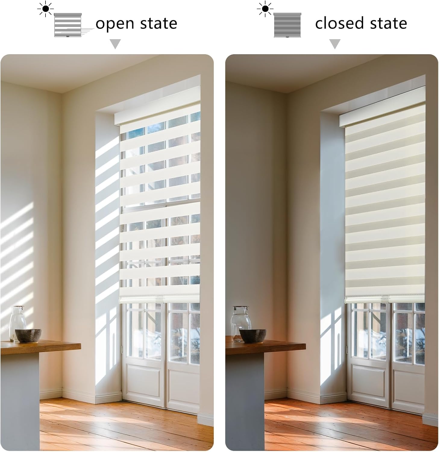 Detalle de AOSKY Cordless Zebra Blinds for Windows (30" W X 72" H) in Beige