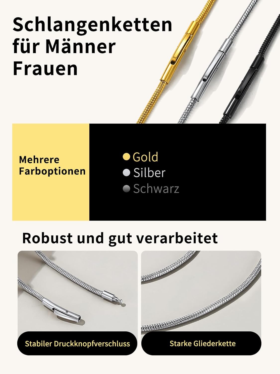 Detalle de ChainsHouse Schlangenkette Edelstahl 2 mm – 55 cm, unisex