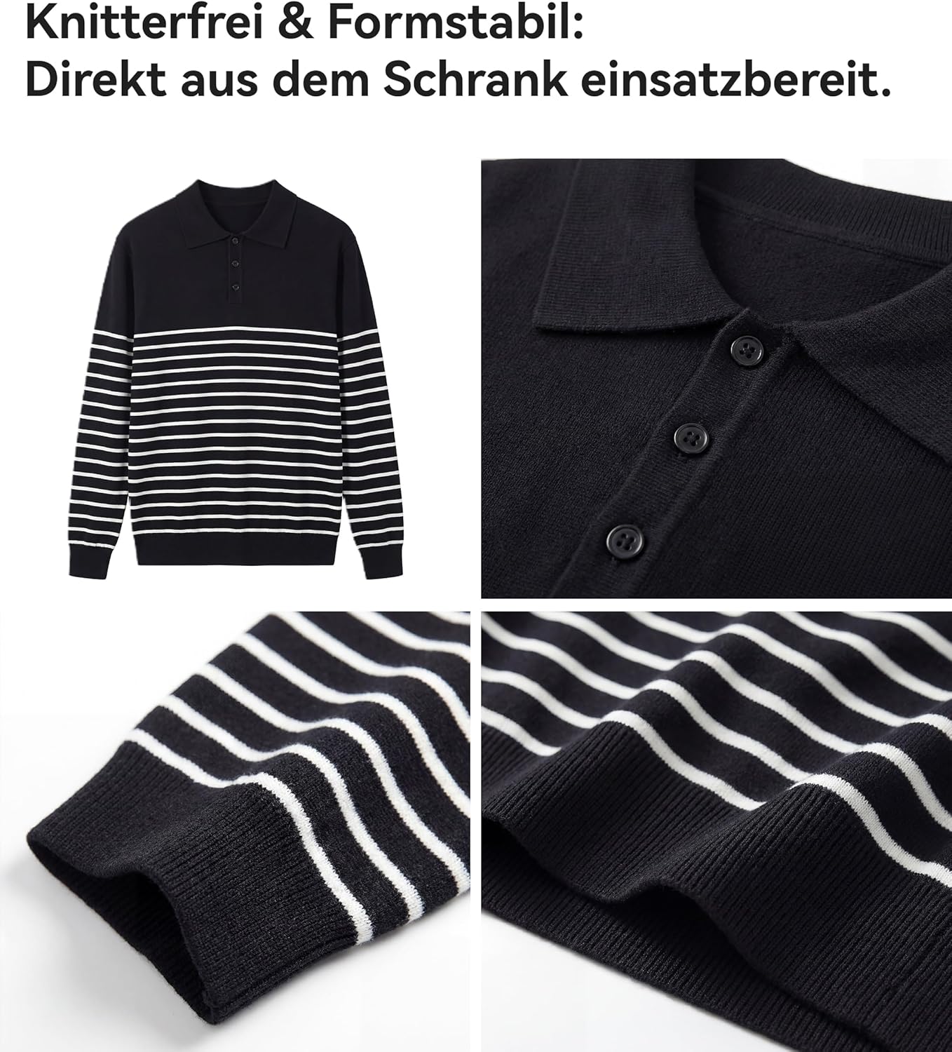 Thumbnail 3 de GLESTORE Langarm-Poloshirt Herren mit Streifen und Giraffenstickerei