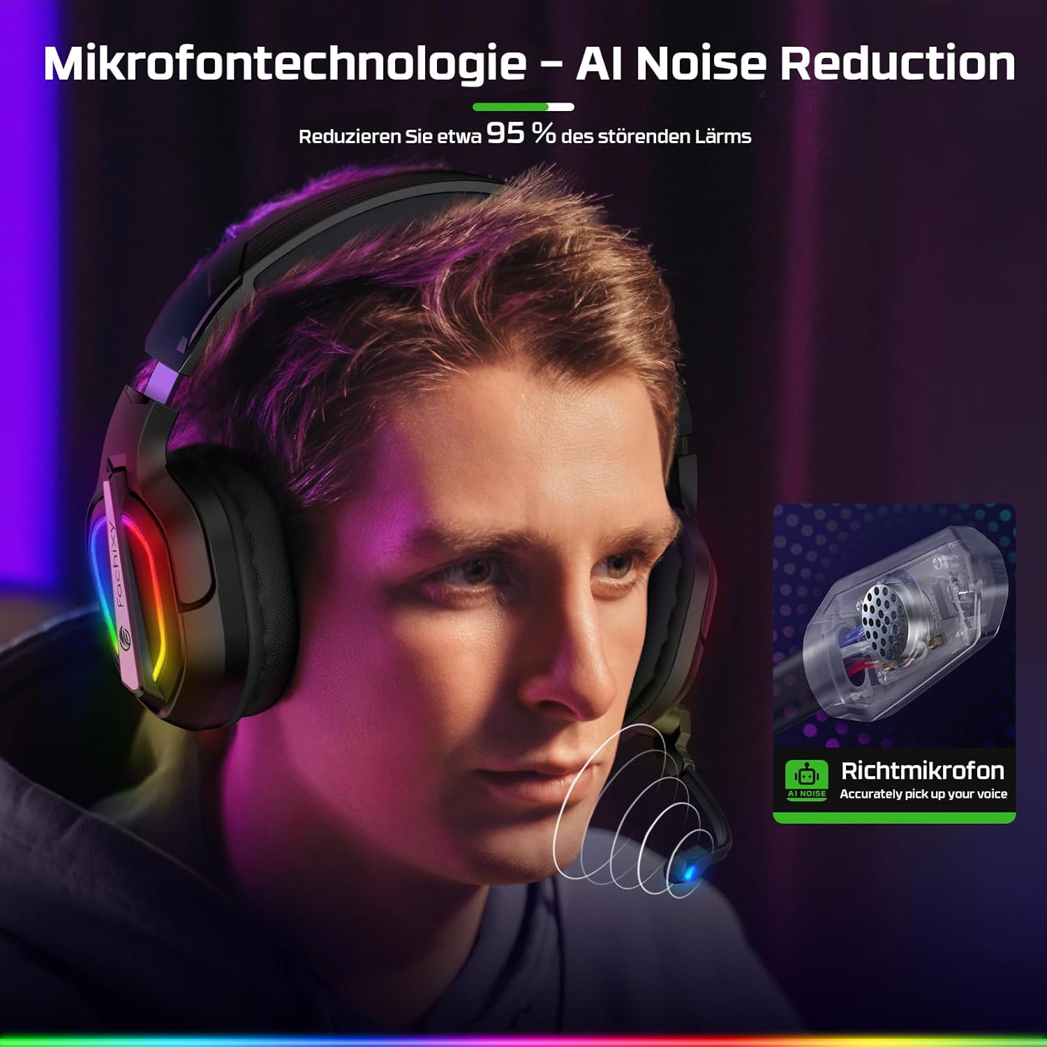 Detalle de Fachixy FC200 Gaming Headset – kompatibel mit PS4, PS5, PC, Xbox, Switch und Laptop