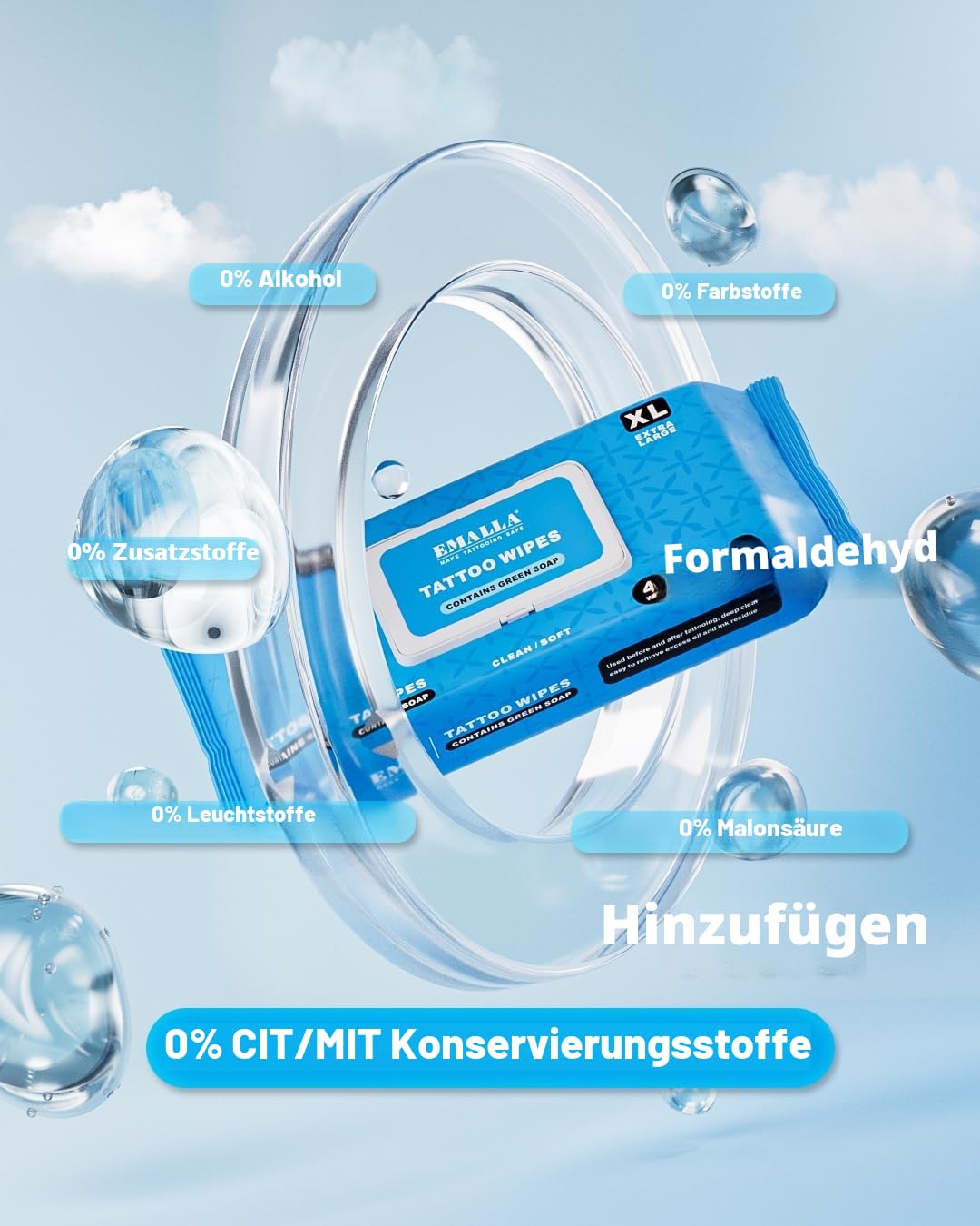 Thumbnail 6 de EMALLA Cleansing Green Soap Tattoo-Reinigungstücher 3er Pack – 60 Stück, alkoholfrei, pflanzliche Fasern