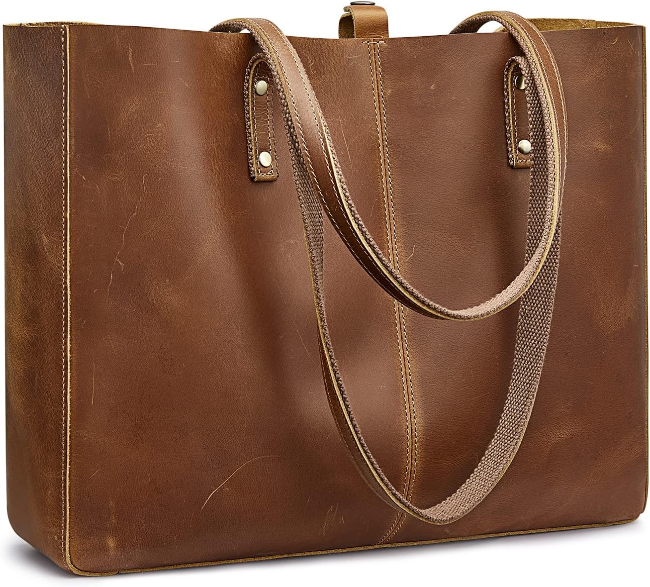 Detalle de S-ZONE Femme Sac à Main Vintage Crazy Horse Cuir Grand Shopper – polyvalent et organisé