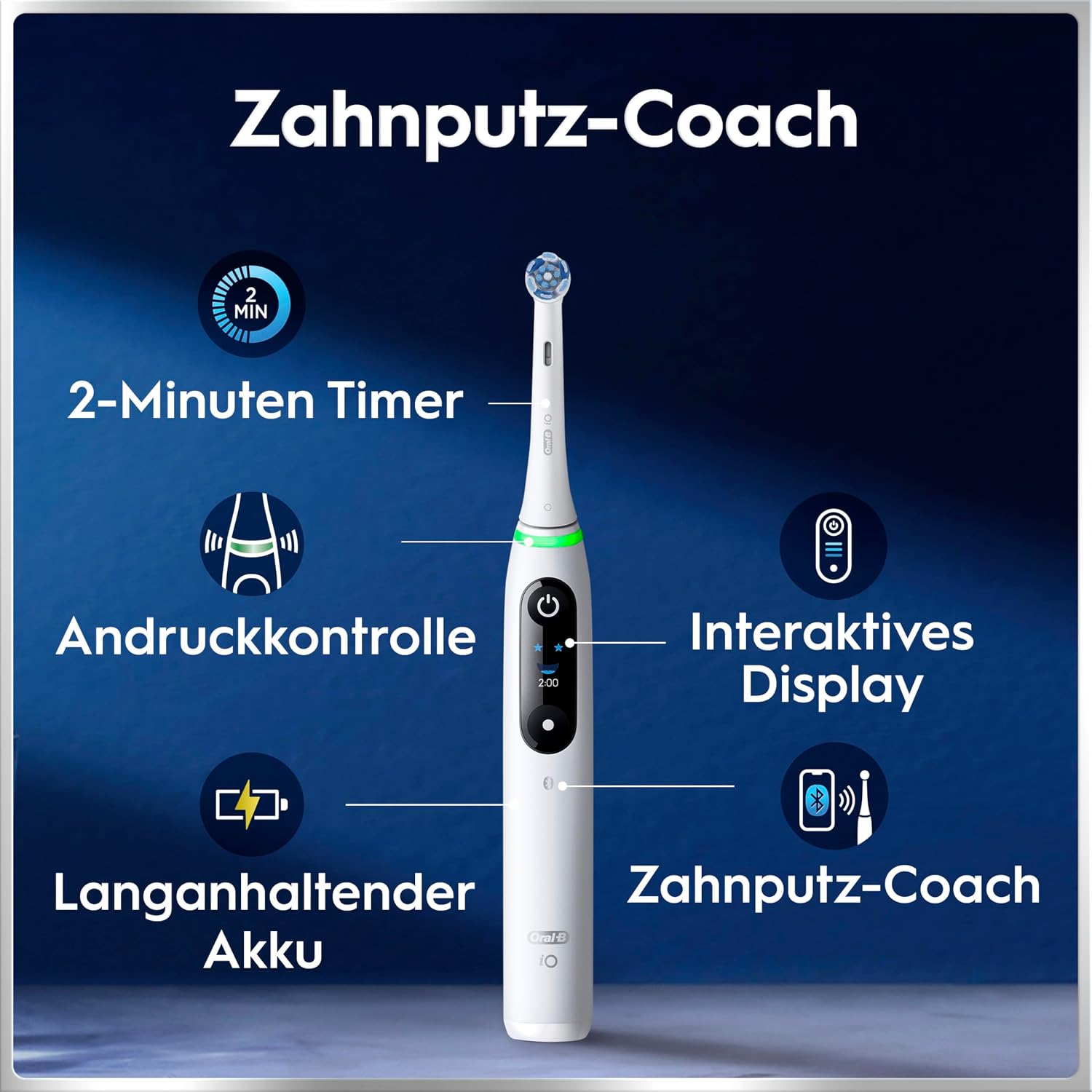 Detalle 2 de Oral-B iO Series 6 elektrische Zahnbürste (weiß) inkl. 2 Aufsteckbürsten, Reise-Etui – 5 Putzmodi