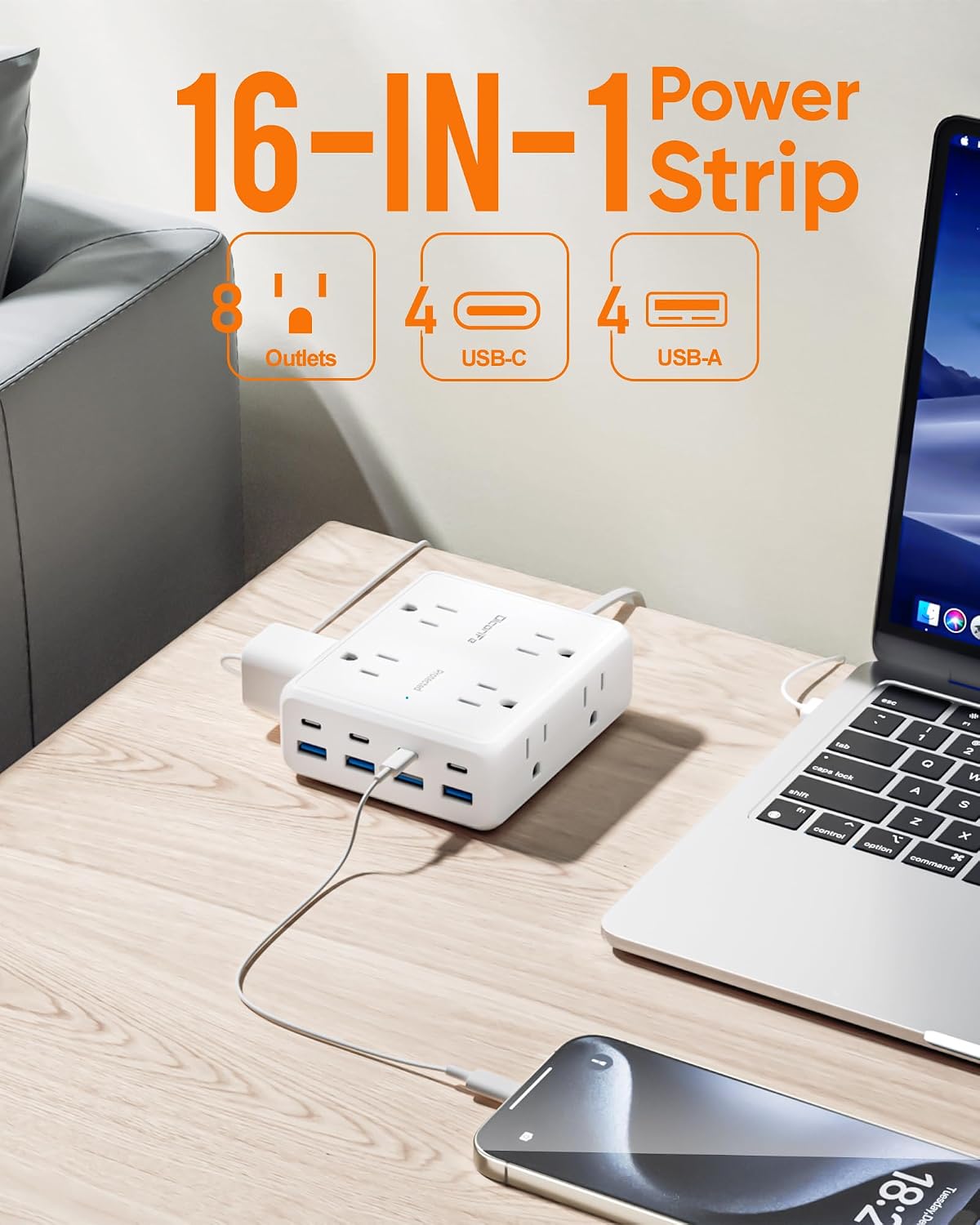 Detalle de Olcorife Power Strip with 10-Foot Cord