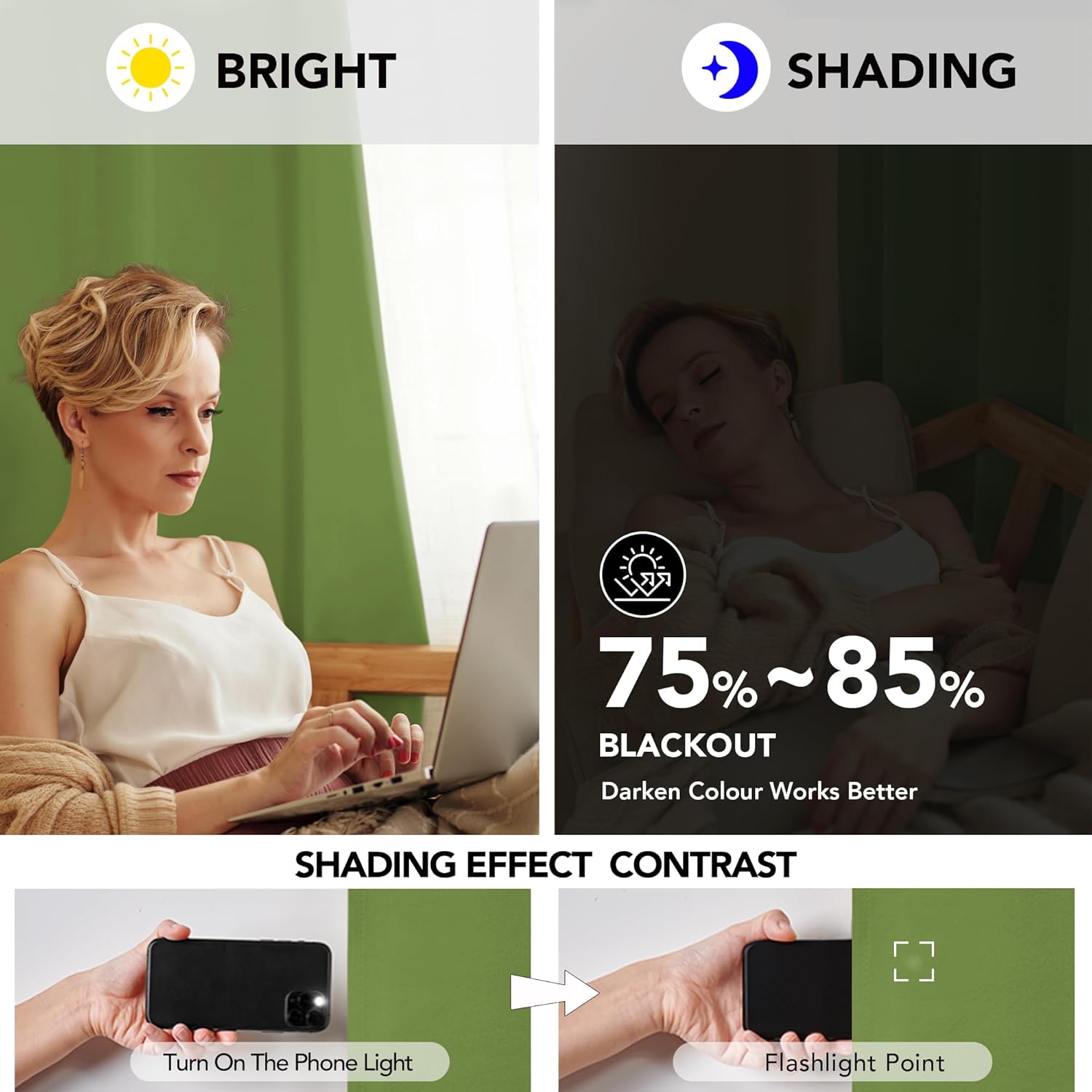 Thumbnail 4 de Deconovo Tende oscuranti termiche in poliestere (2 pezzi) 140x270 cm verde