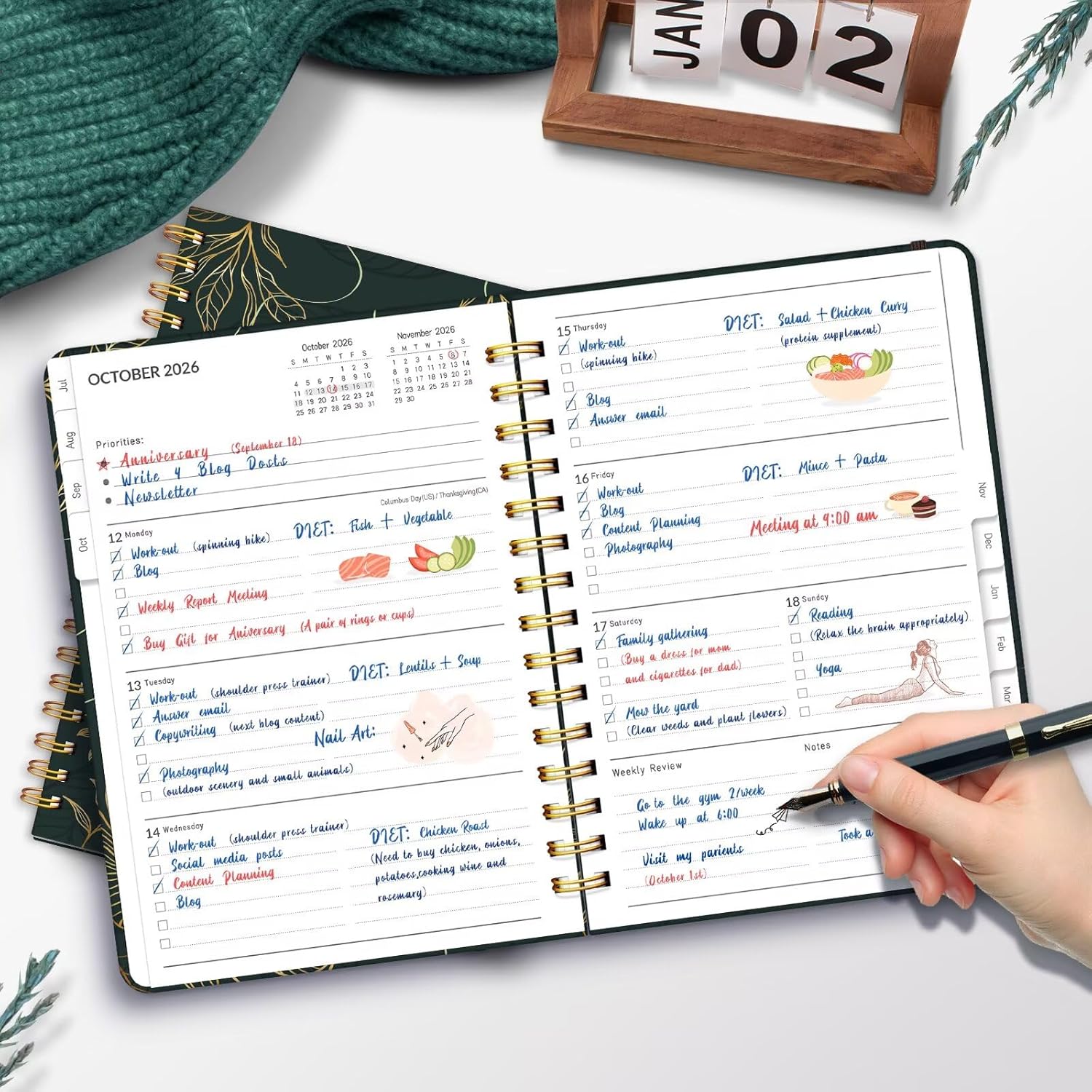 Detalle de Lonely Oak 2026-2027 A5 Academic Planner, Black Gold, Daily, Weekly and Monthly