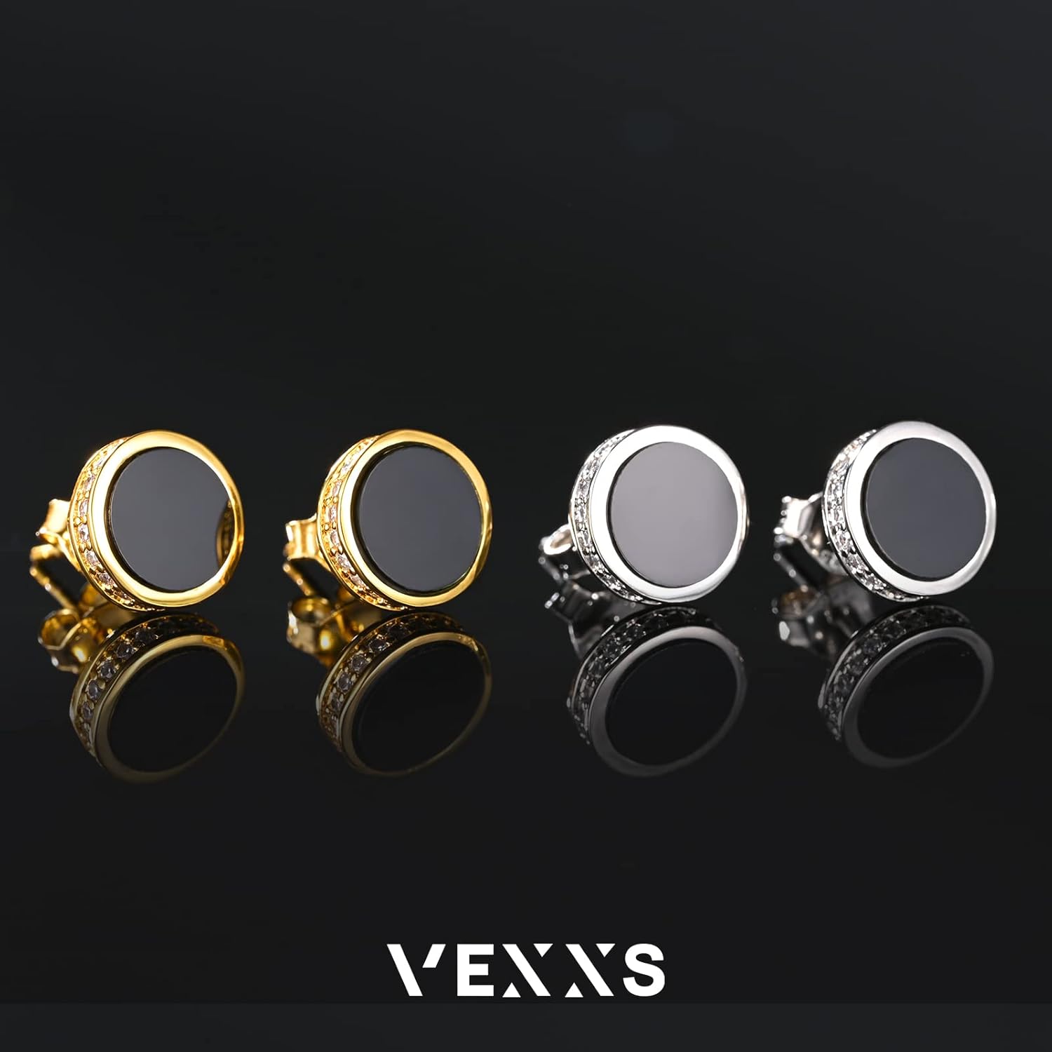 Detalle de VEXXS Ohrringe Herren Silber 925 – Gold/Weißgold Beschichtung, 5A Zirkonia