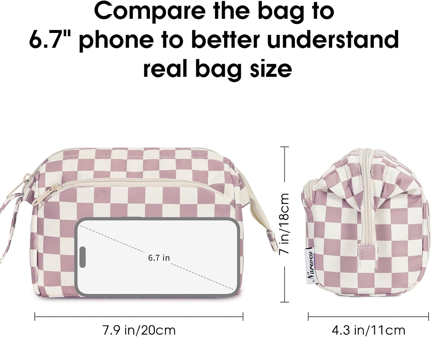 Thumbnail 4 de Narwey Large Makeup Bag – Wide-Open Zipper Pouch, Pink Checkerboard