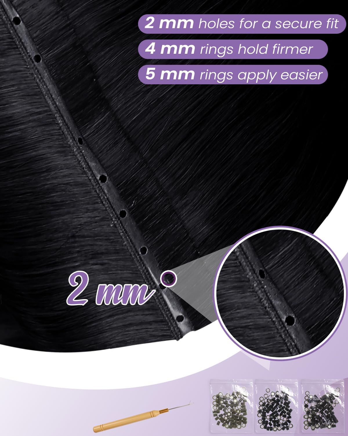 Thumbnail 1 de LaaVoo Butterfly Weft Echthaar Tressen – doppelseitig, nahtlos, kleberfrei, Schwarz (40 cm, 80 g)