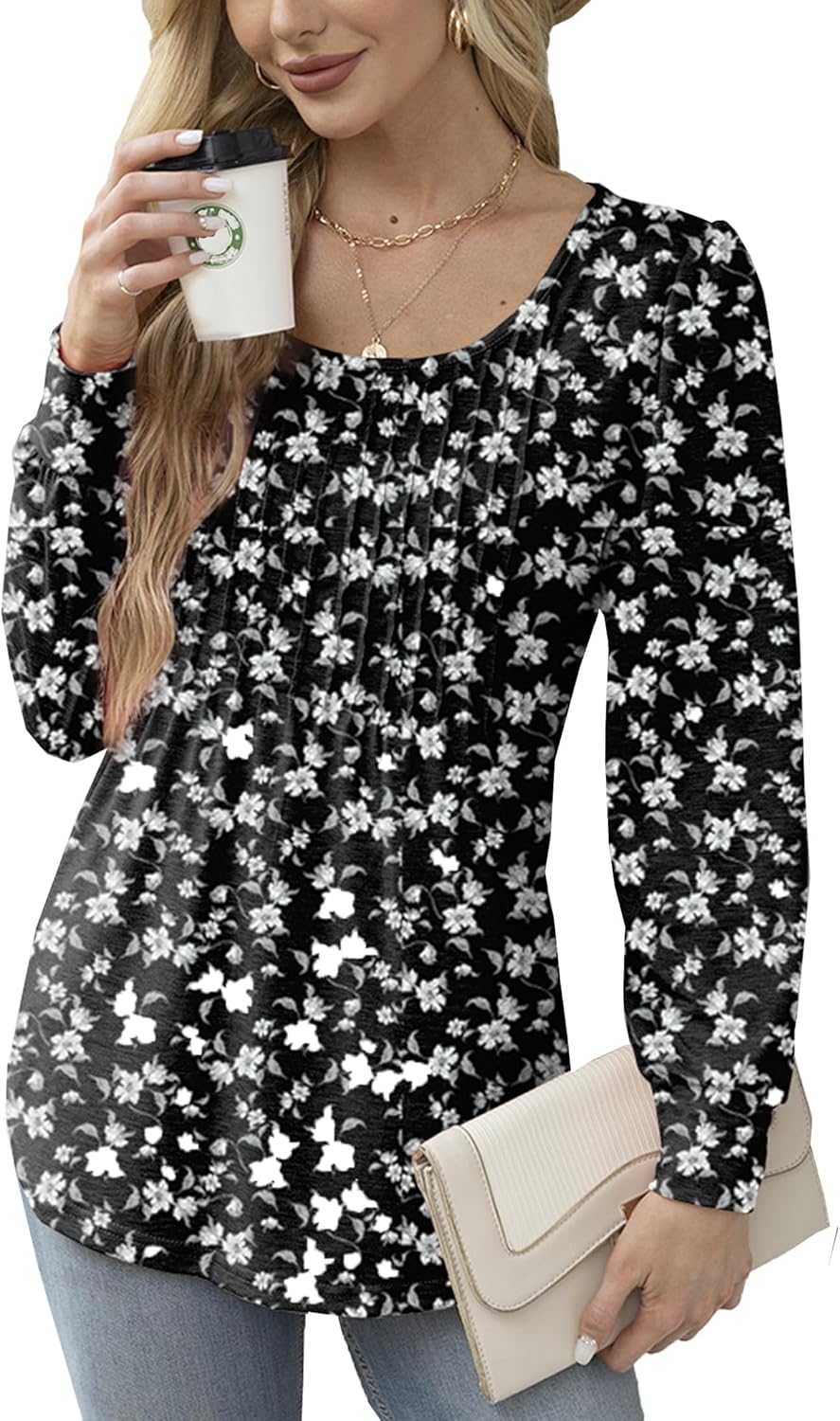 Thumbnail 6 de Celadyen Langarmshirt Damen Rundhals mit Falten – elegante Tunika-Look perfekt für Alltag und Büro