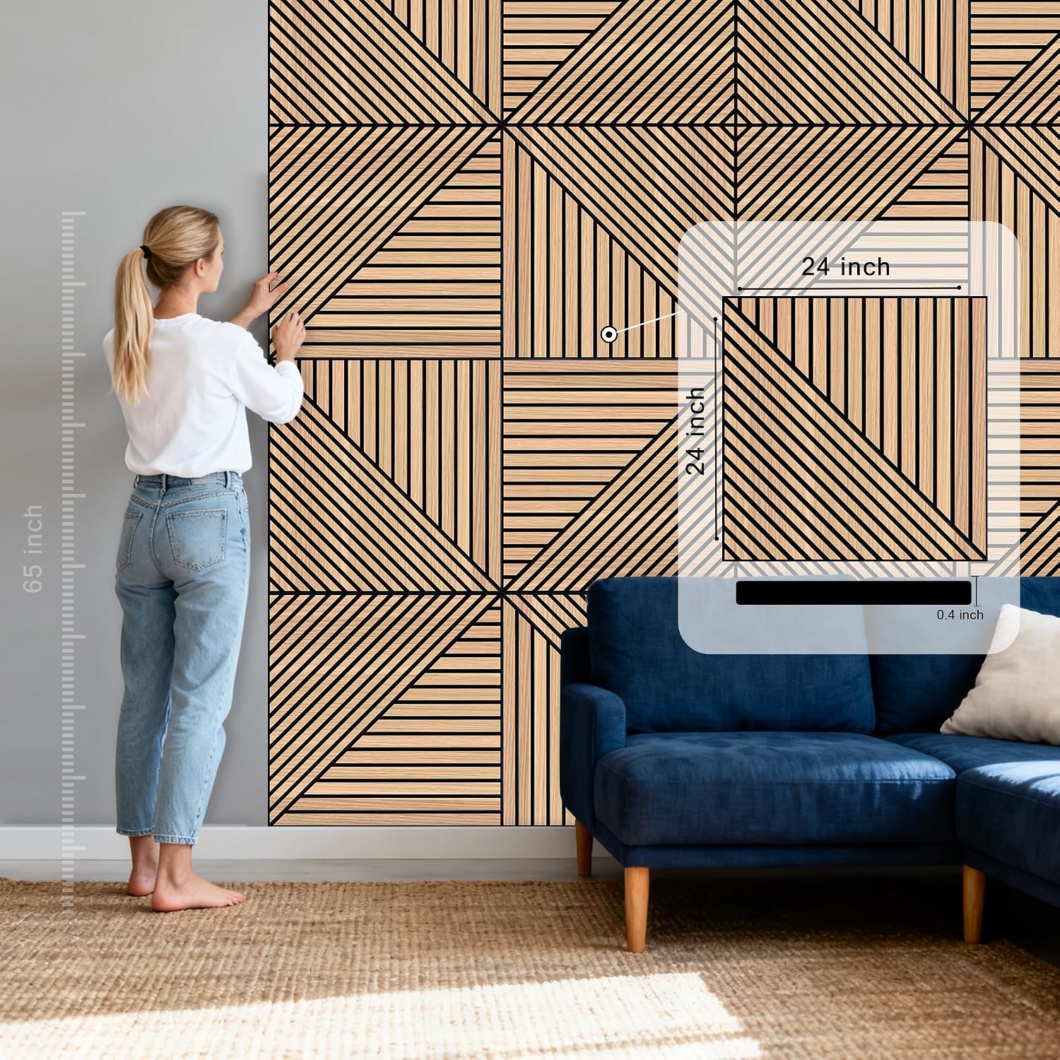 Detalle de WoveN SounD Natural Oak Acoustic Wall Panels, 8-Pack, Self-Adhesive