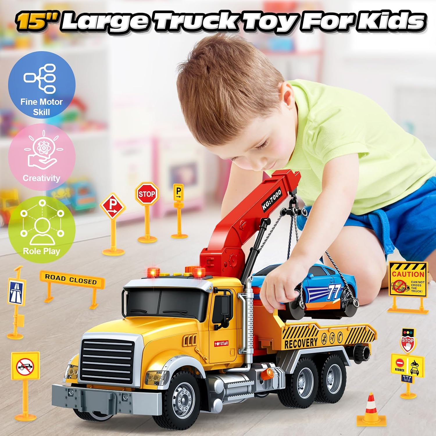 Thumbnail 5 de 15-Inch Tow Truck Toy with Lights