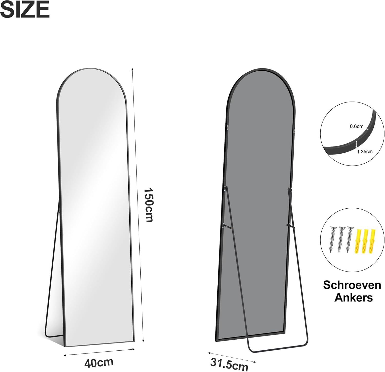 Thumbnail 3 de COFENY Ganzkörperspiegel 150 × 40 cm Schwarz