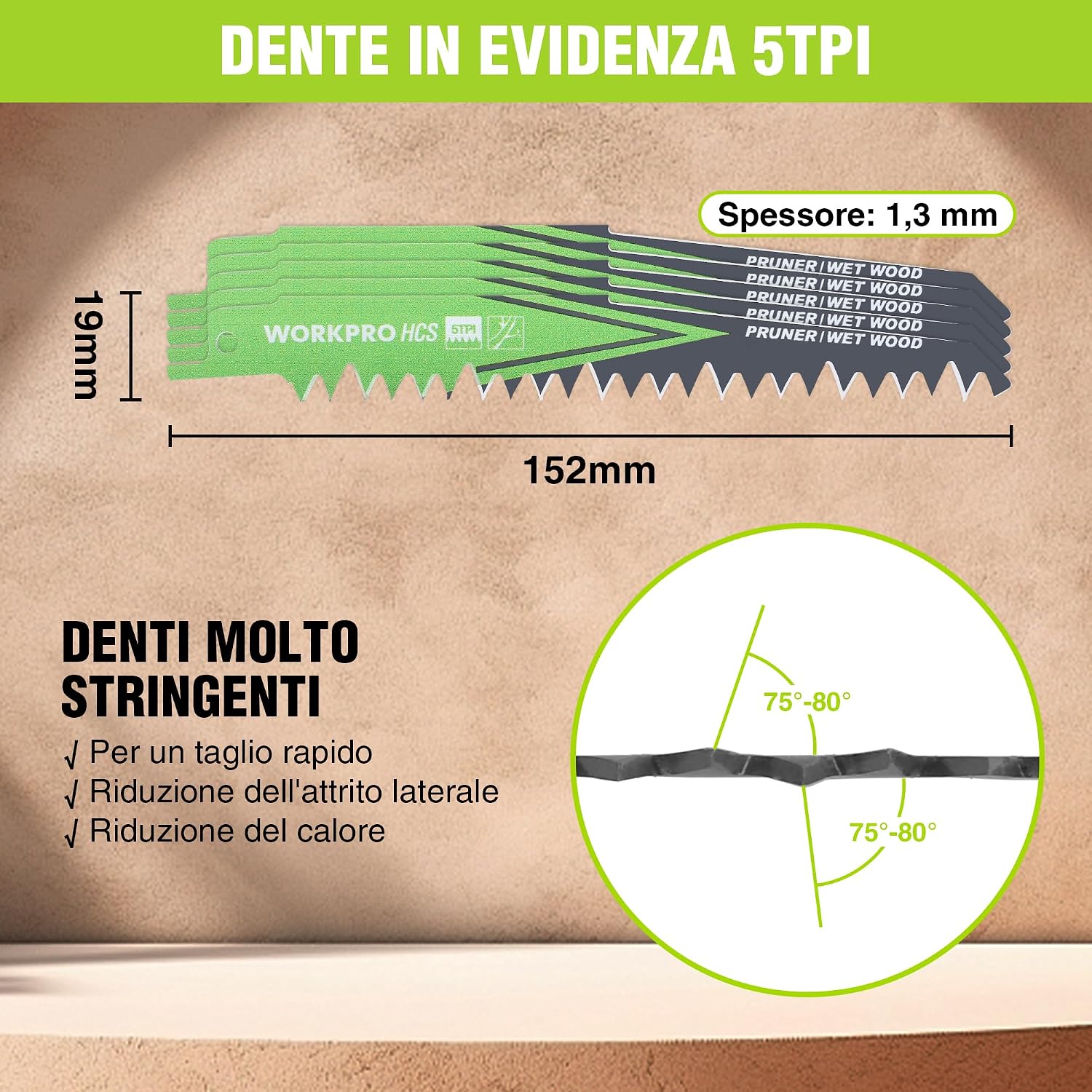 Detalle 2 de WORKPRO Lame per Sega 152 mm 5 pezzi