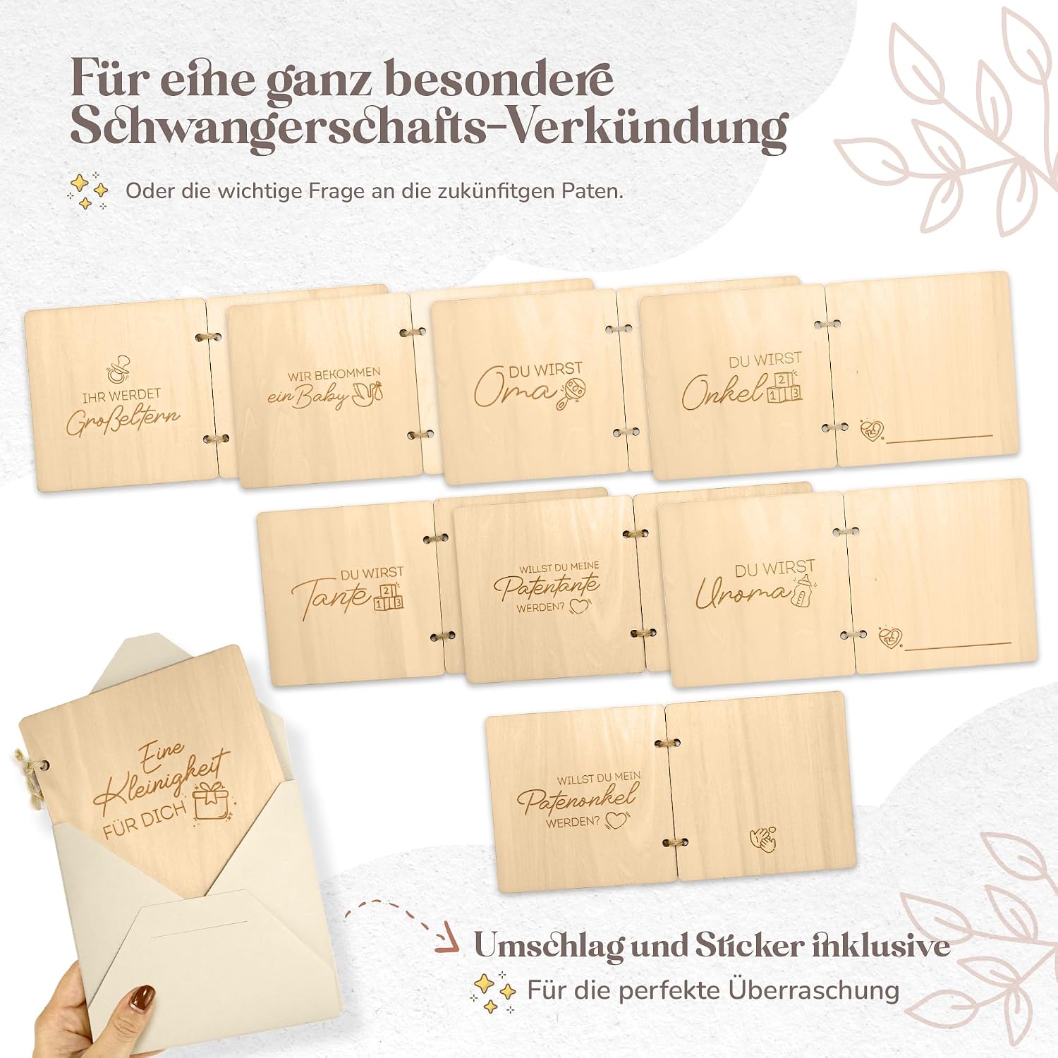 Thumbnail 6 de Patenonkel fragen Holzbuch mit Umschlag & Siegel – Hochwertiges Geschenk für die werdende Patentante