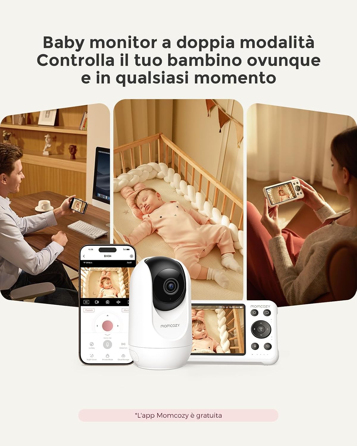 Detalle de Momcozy BM04: Monitoraggio video e audio per bambini con schermo da 5'' e connessione Smart WiFi
