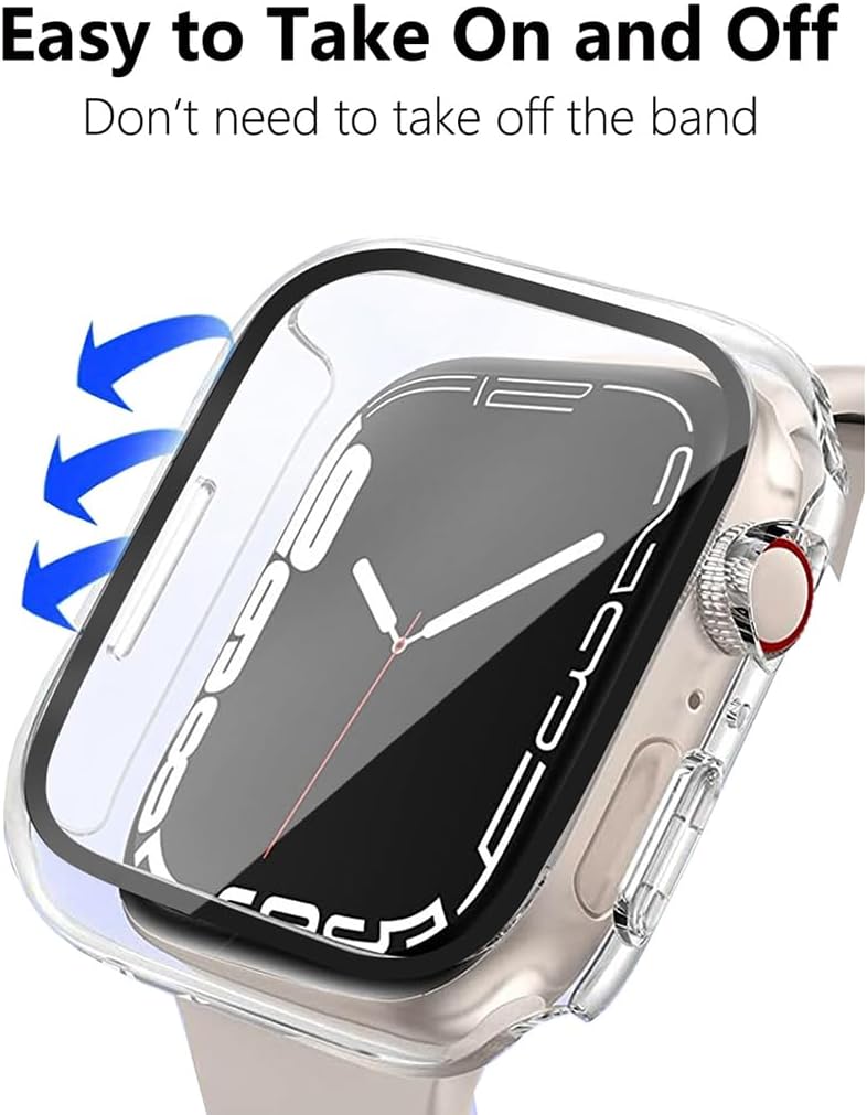 Detalle 2 de HANKN Hart Hülle + Displayschutz 2er-Set für Apple Watch Series 9/8/7 45mm – Klarer Schutz aus PC und gehärtetem Glas