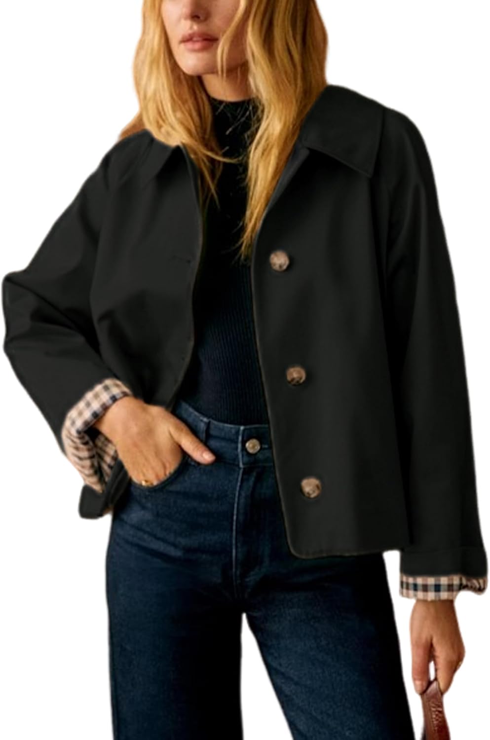 Detalle de Yeokou Women Oversize Trench Coat with Plaid Lining