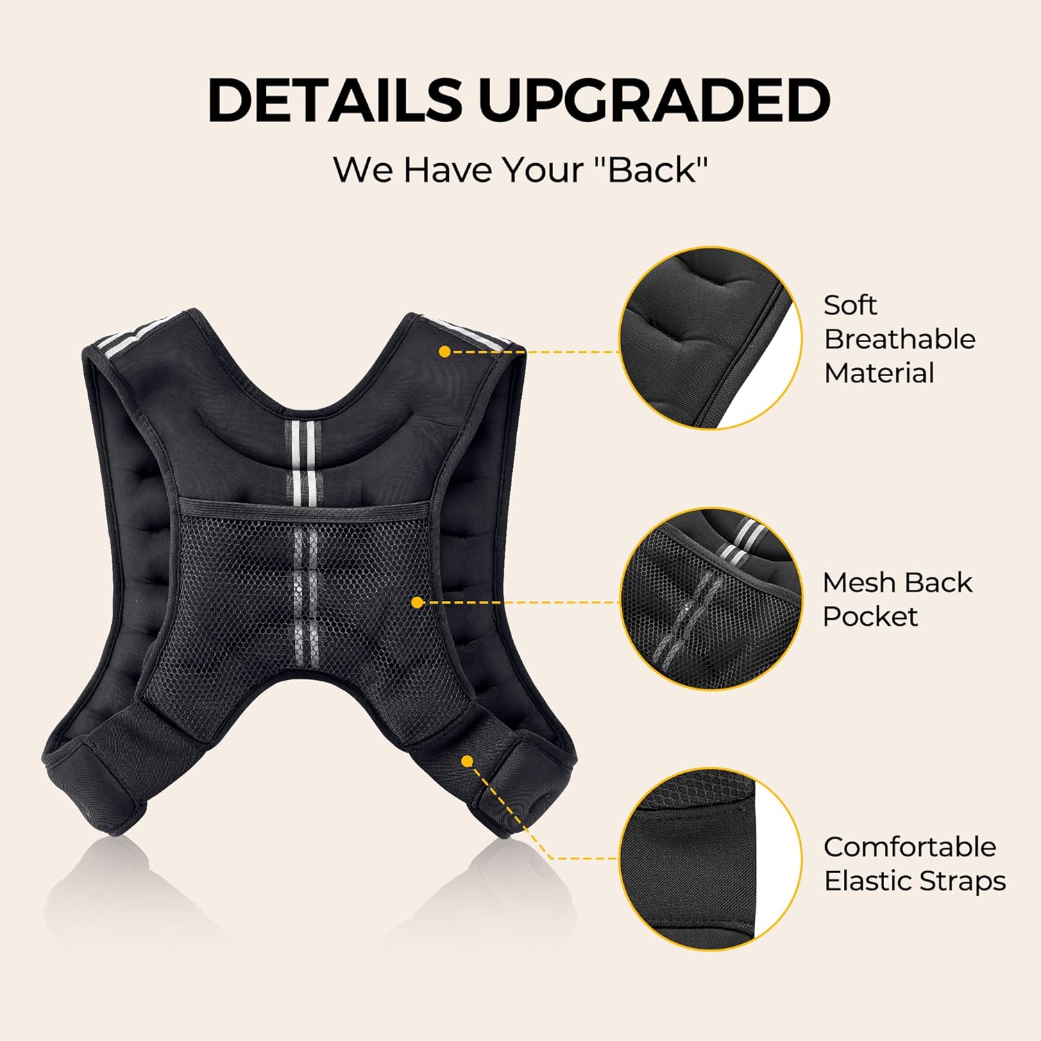 Detalle de PACEARTH Weighted Vest (6–30 lb) with Reflective Stripe, Odor-Free Lycra and Phone Pouch