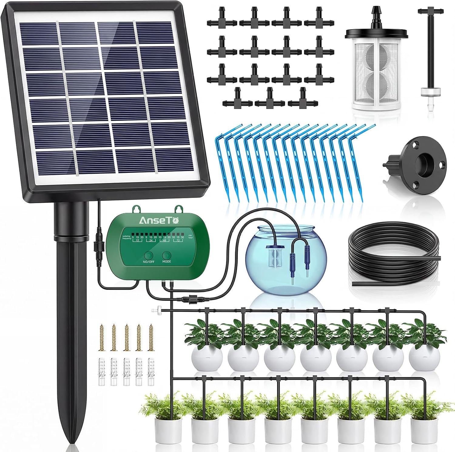 Detalle de AnseTo kit irrigazione automatica a goccia con energia solare e 12 modalità