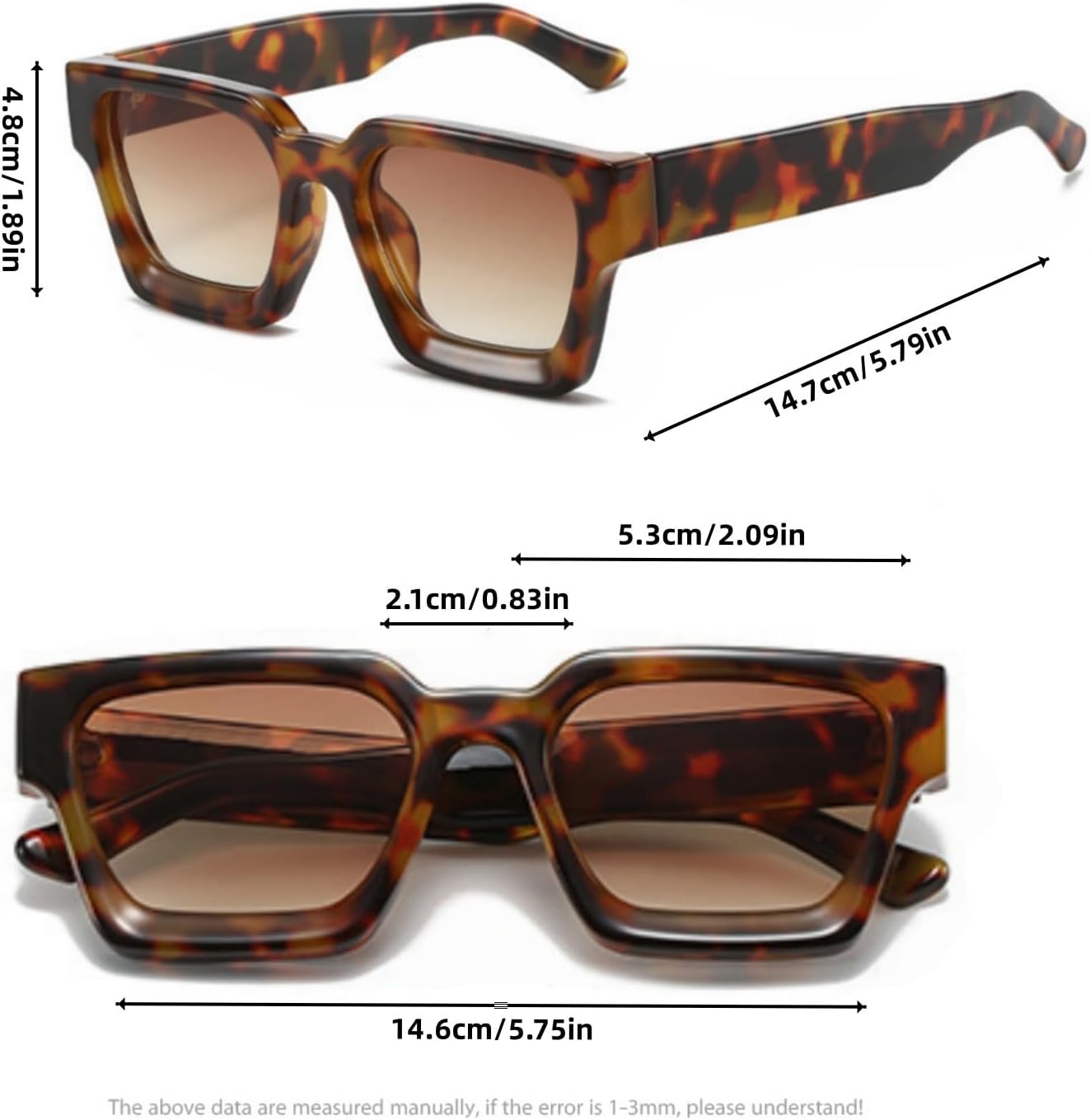 Thumbnail 3 de ASYHV Vintage rechteckige Sonnenbrille mit UV400-Schutz (PC-Gestell, UV400) für Damen & Herren
