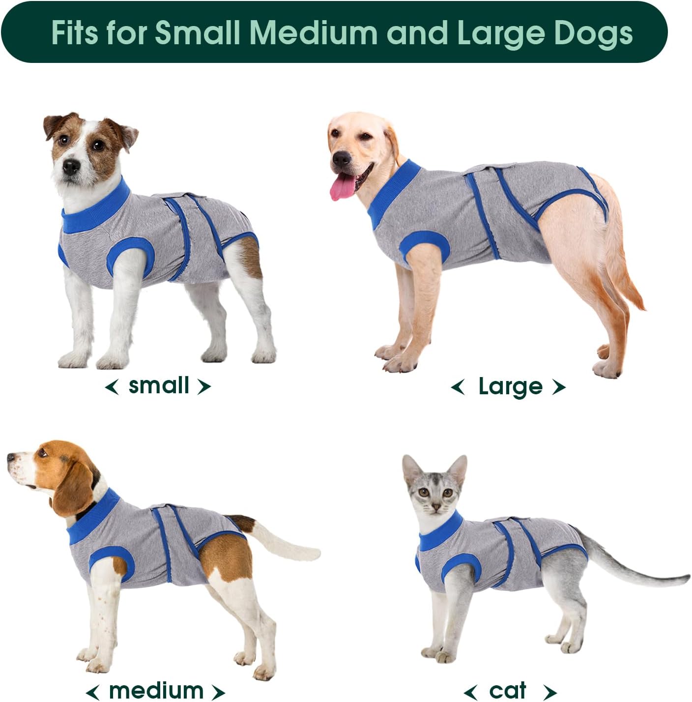 Detalle de Kuoser Dog Surgery Recovery Suit (Grey) – soft dog recovery onesie as an e-collar alternative