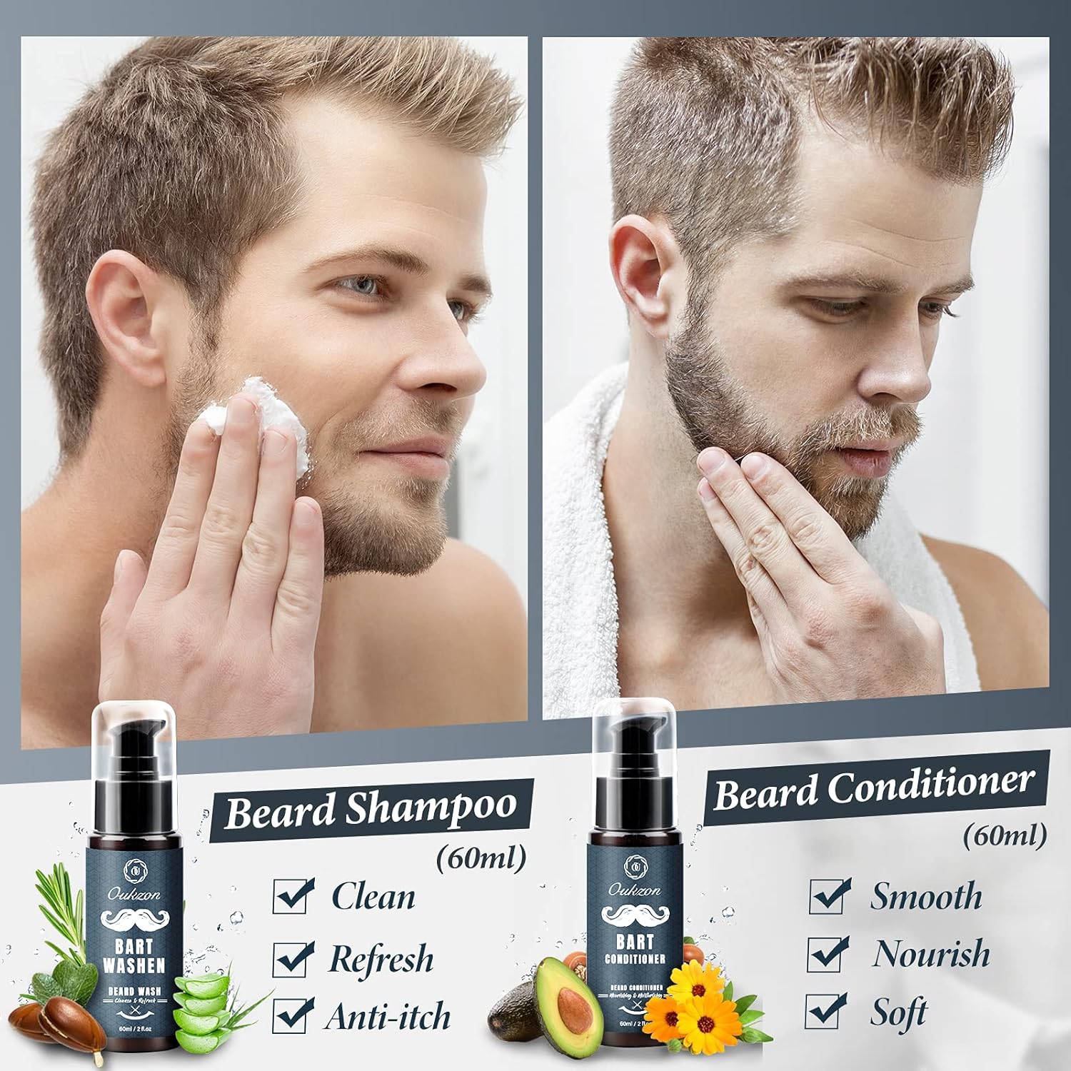 Detalle 2 de Oukzon Bartpflege Set 10‑in‑1 60ML