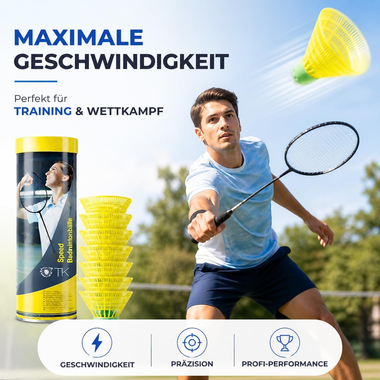 Detalle 2 de TK Gruppe Timo Klingler speedbadmintonshuttles, set van 5, geel