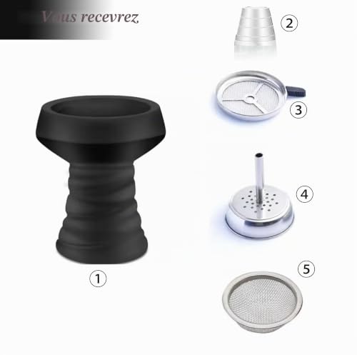 Detalle de Kit de tête de chicha VOVCIG – tête en argile noire avec embout de cheminée et passoire