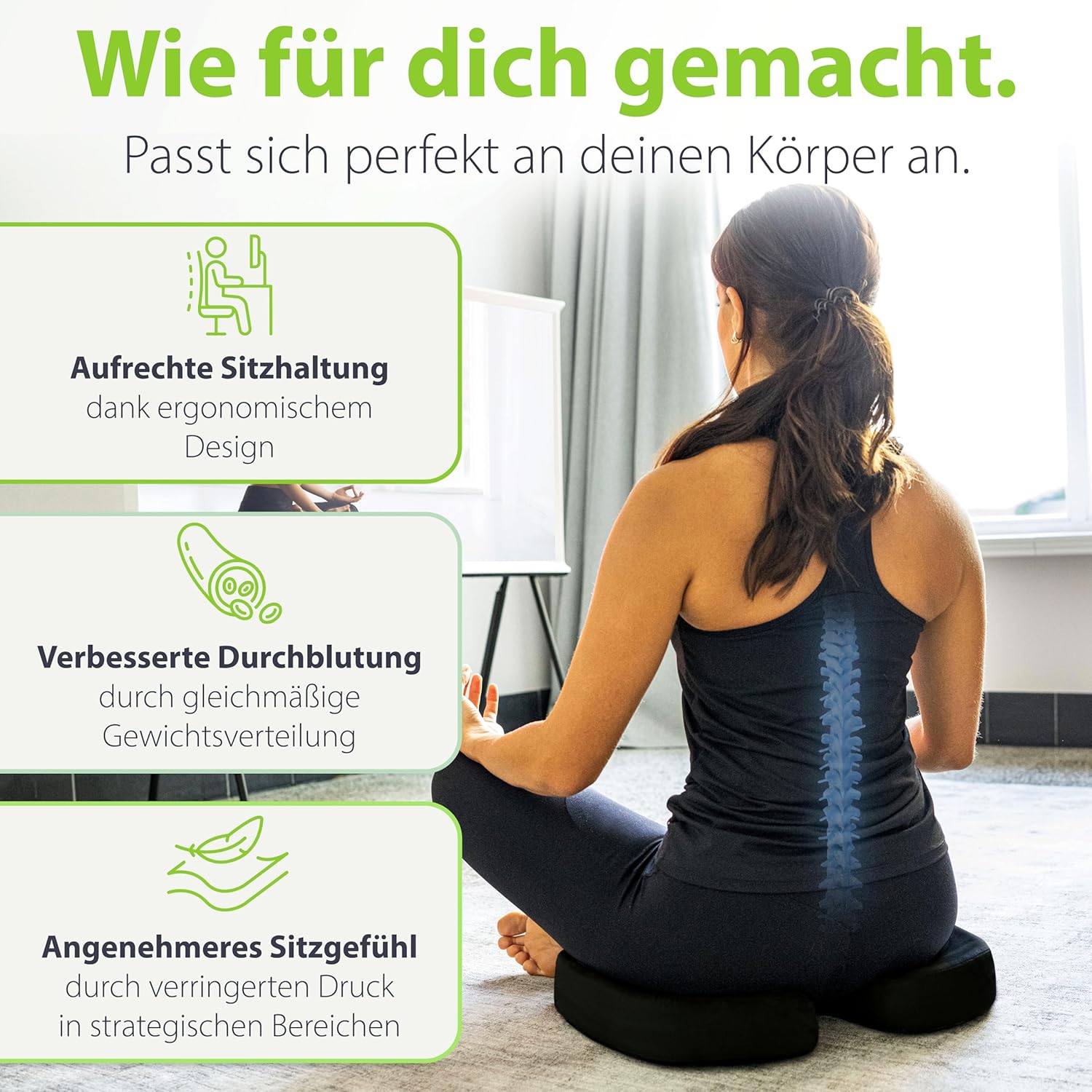Detalle de feela. Orthopädisches Sitzkissen Medium – Ergonomie für Stuhl und Auto