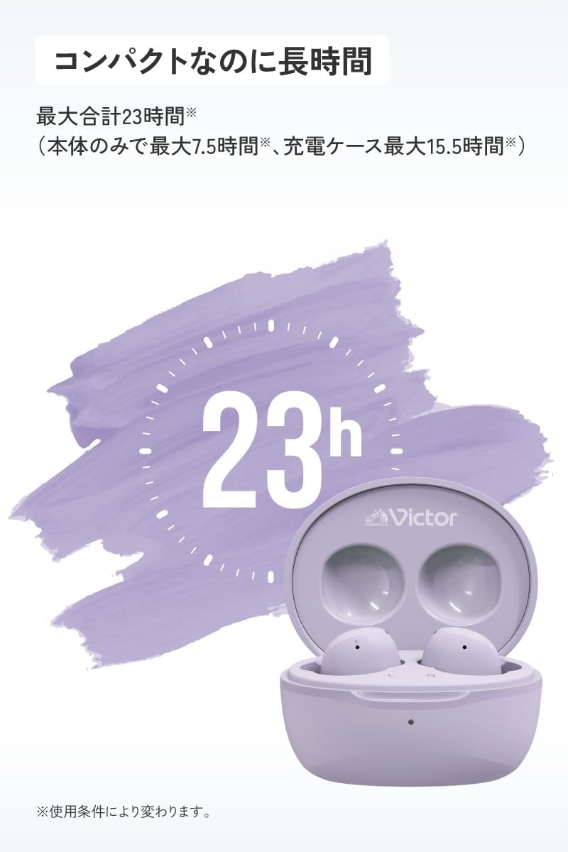 Detalle de Victor HA-A6T ワイヤレスイヤホン、ピンク・Bluetooth 5.4・最大23時間再生