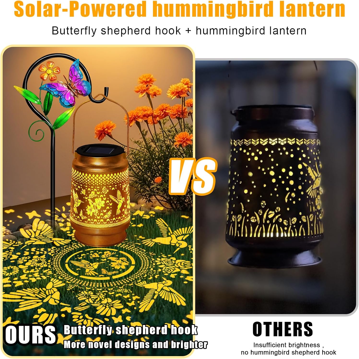 Thumbnail 1 de Yeuago Hummingbird Solar Lantern with Butterfly Shepherd Hook – Outdoor LED Garden Decor