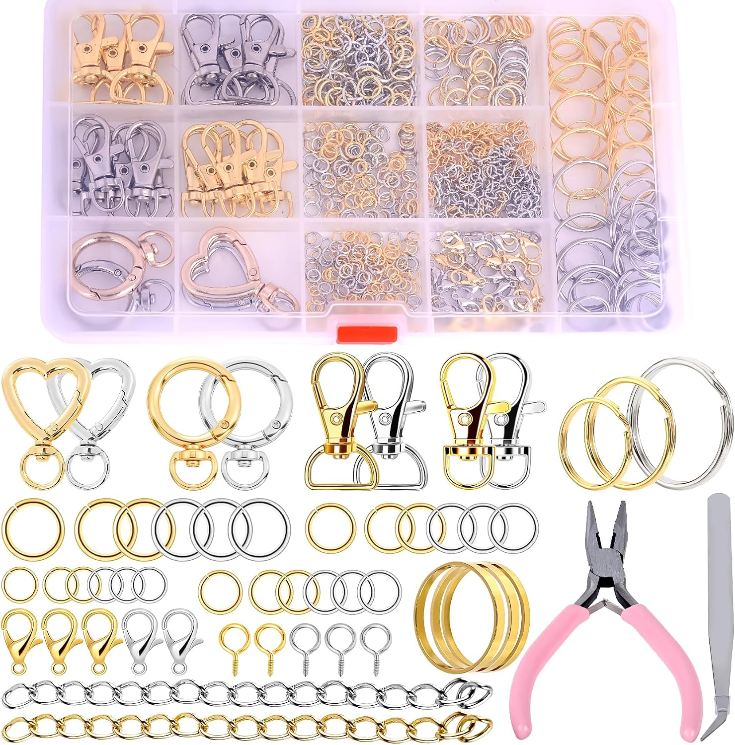 Detalle de Prdingfy Gold-Sliver 579-Piece Keychain Making Kit, Gold and Silver Hardware
