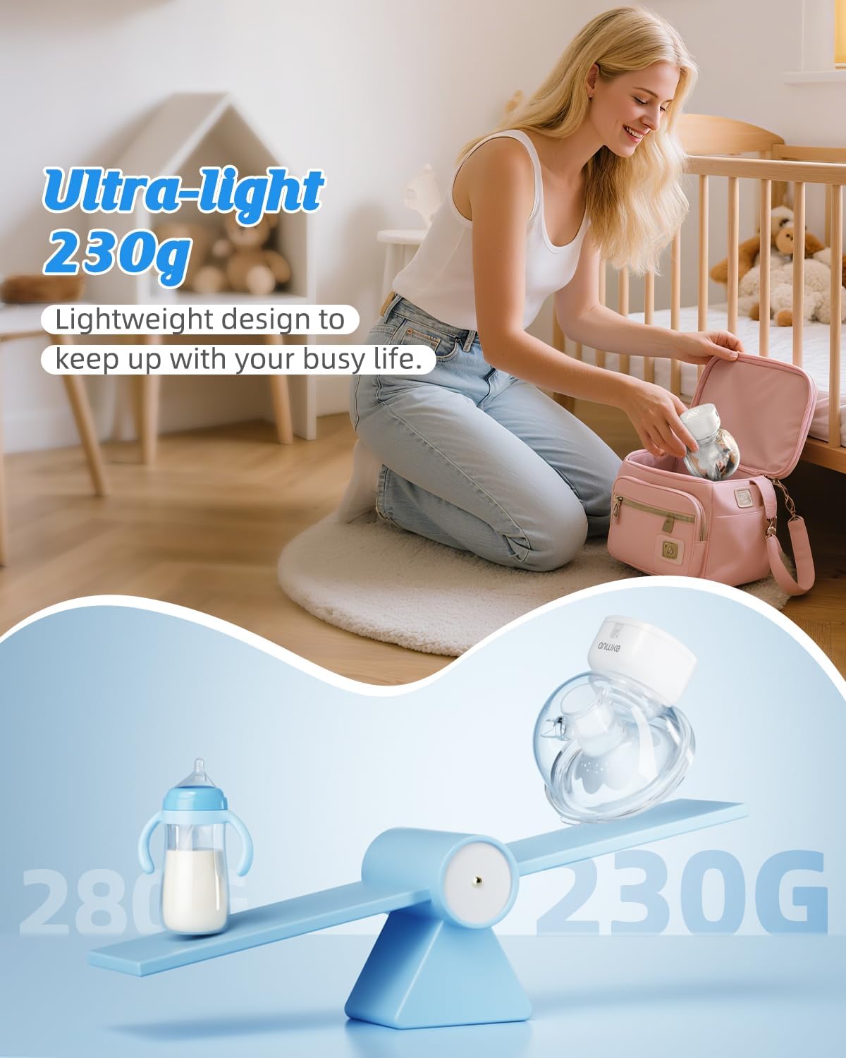 Detalle de ANWIKE Electric Breast Pump Double Ultra-Light 230g — Wearable, Hands-Free and Travel-Ready