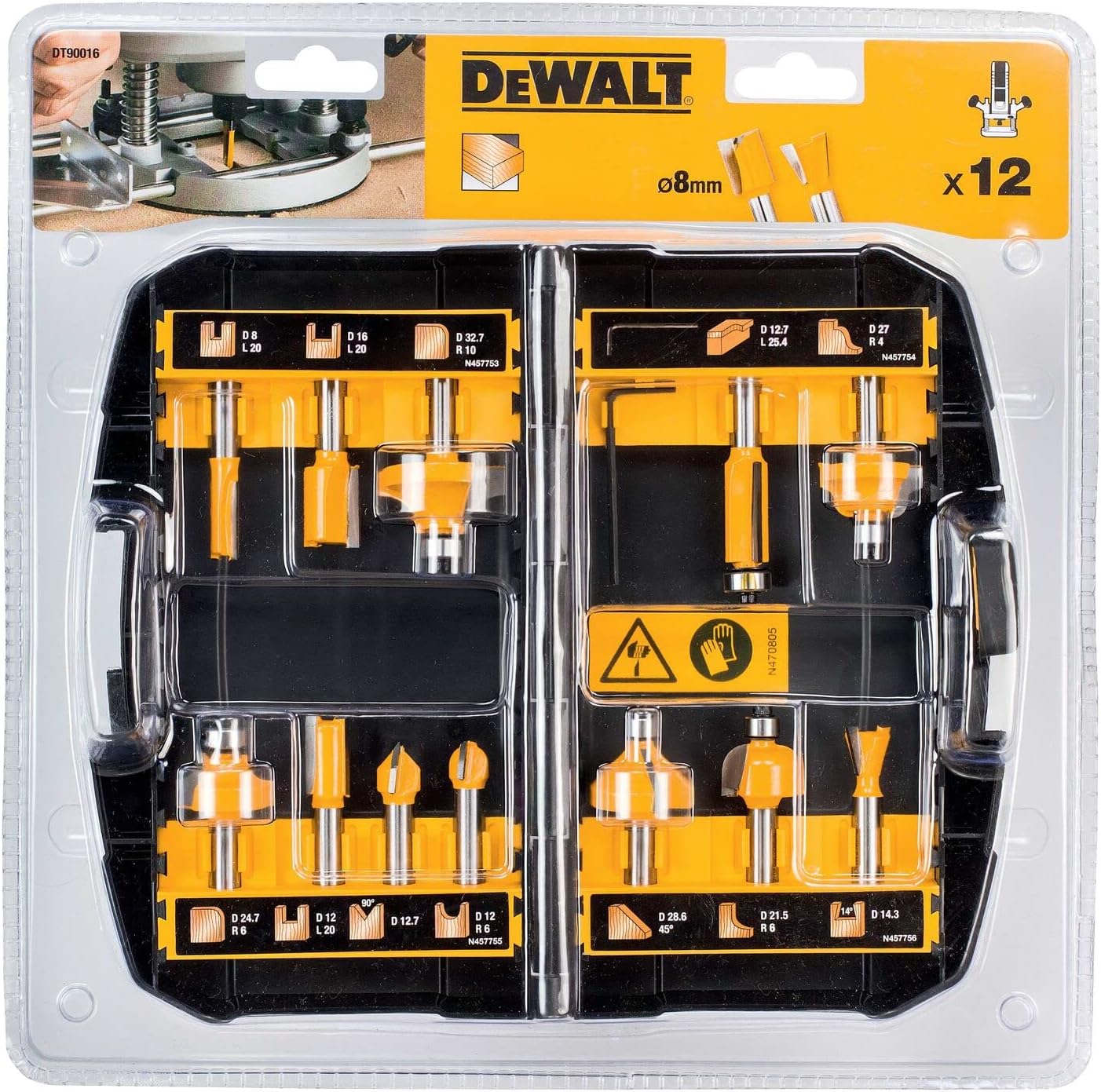 Thumbnail 1 de DEWALT DT90016-QZ Coffret 12 fraises 8 mm