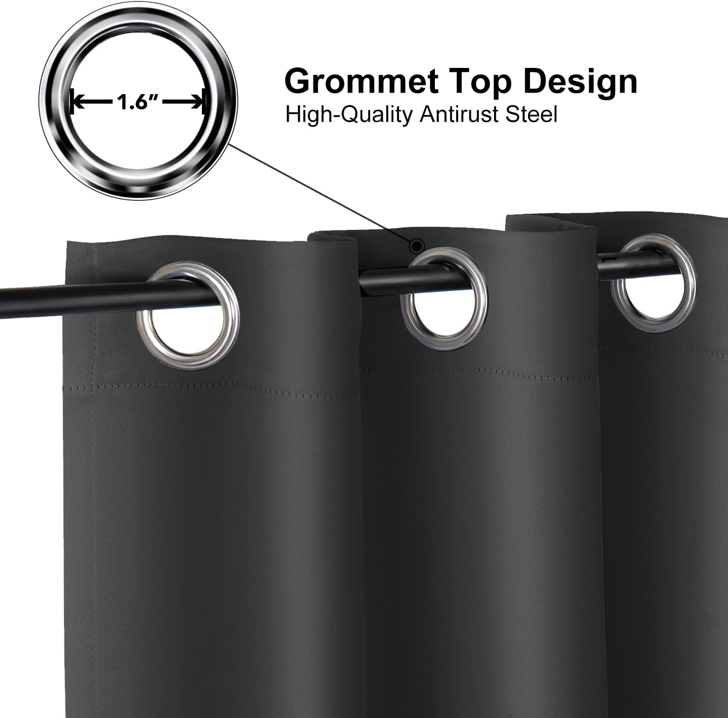 Detalle de ChrisDowa 84-Inch Room Divider Curtain Panel with 14 Grommets – Dark Charcoal Blackout Thermal Drapes