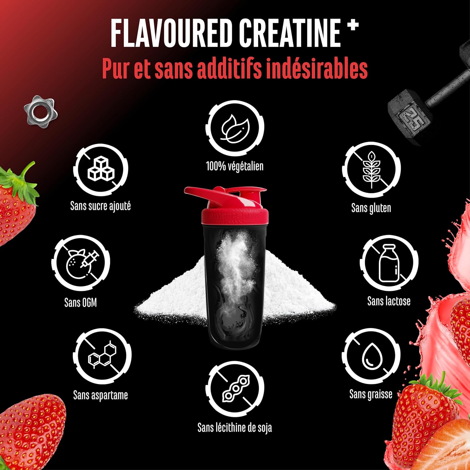 Thumbnail 3 de Flavoured Creatine poudre – 550 g, Creatine Monohydrate + L-taurine, Saveur Fraise – vegan & sans sucre