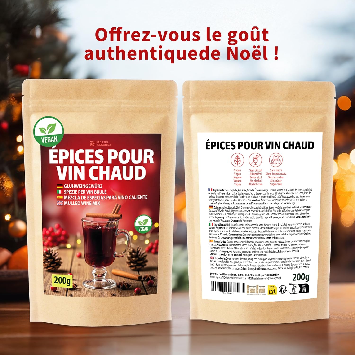 Thumbnail 6 de DETOX ORGANICA Mélange Épices Vin Chaud – 200 g, Épices premium (Clous de girofle, Anis étoilé, Cannelle) avec fruits séchés