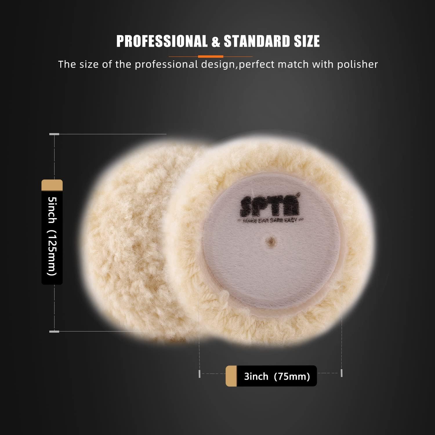 Detalle de SPTA 5-Pack 3" (75mm) Natural Wool Polishing Pads with Drill Backing Plate