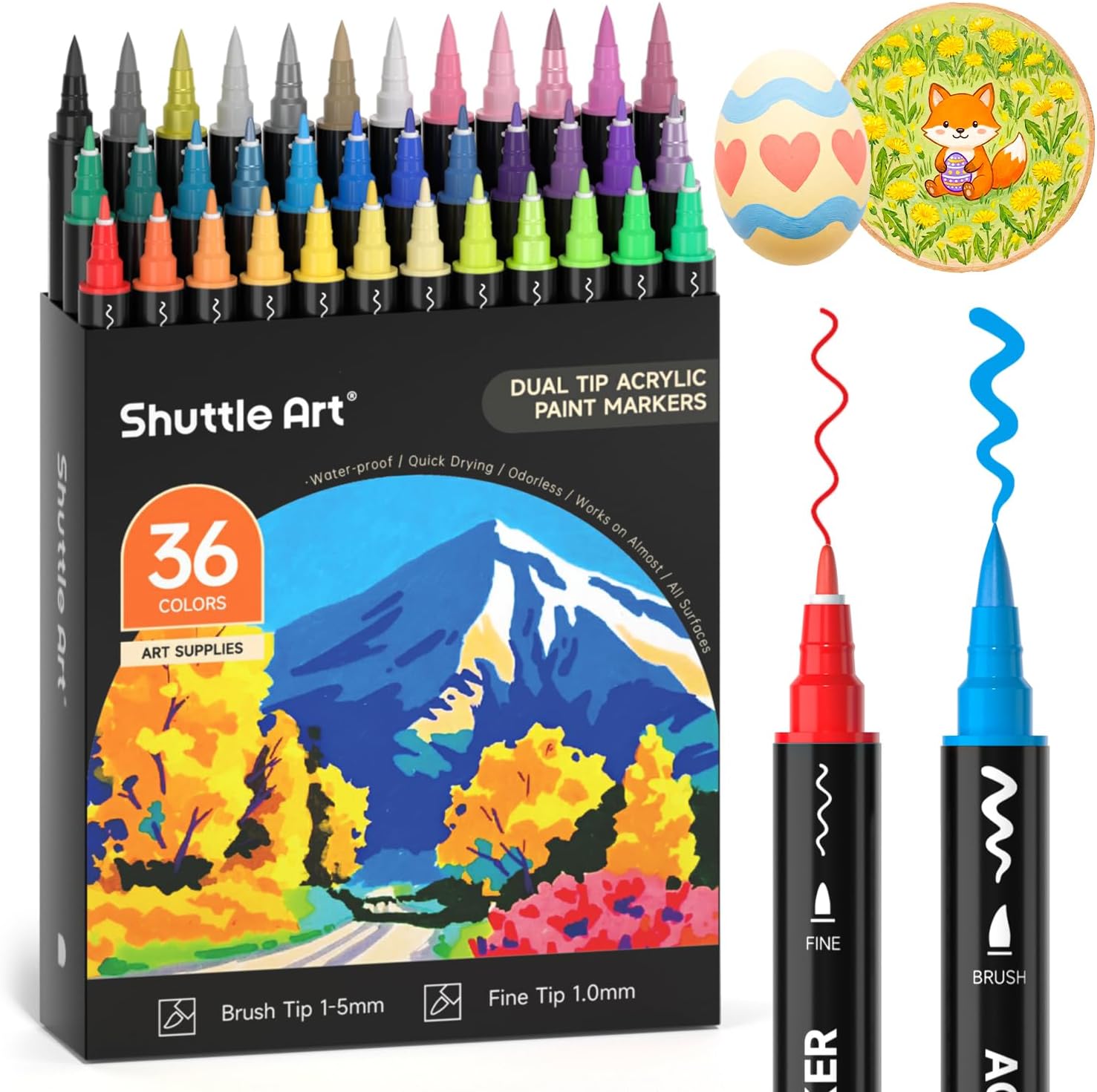 Detalle de Shuttle Art Dual Tip Acrylic Paint Pens (36 Colours) — fine & brush paint markers for rock, ceramic and more