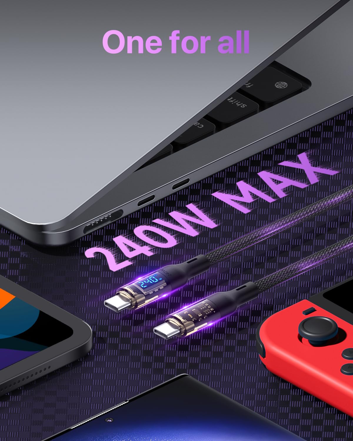 Thumbnail 5 de VisionSync 240W USB-C auf USB-C Transparentes Kabel mit LED-Anzeige – 1,2 m, 2er Pack