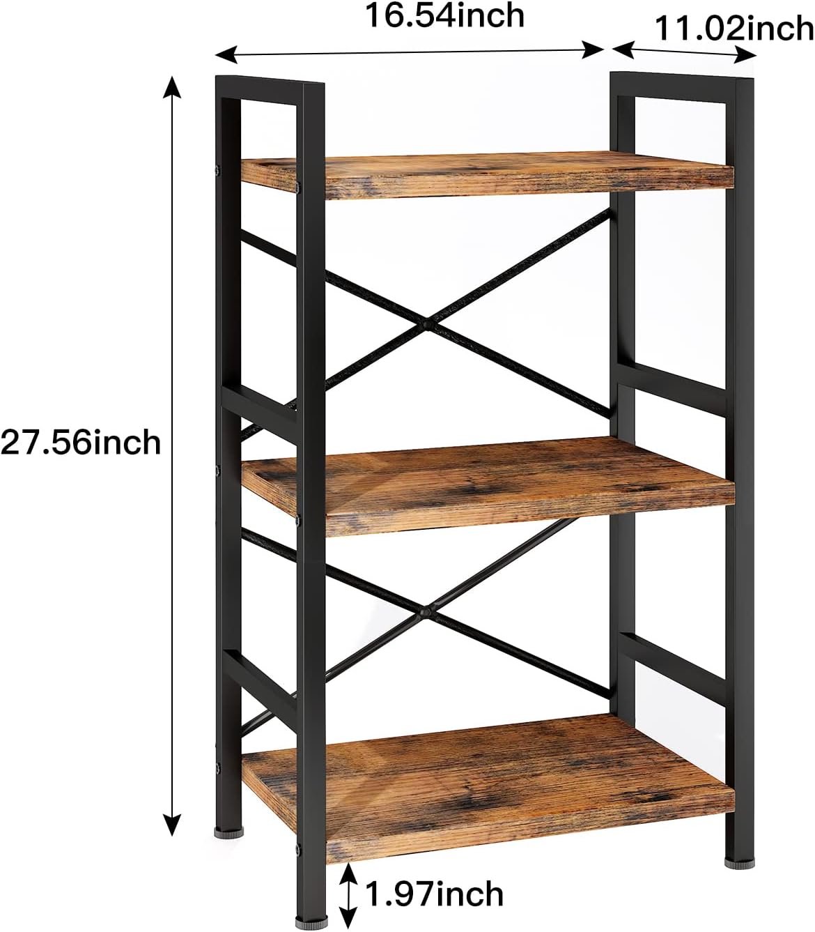 Thumbnail 2 de Homeiju 3-Tier Industrial Metal Bookshelf (Rustic Brown) — Compact etagere for home office, bedroom, and living room